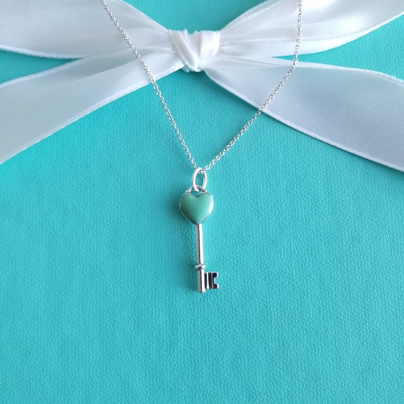 Blue Enamel Key Pendant Necklace 